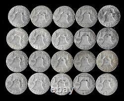Franklin Half Dollar Roll (20 Coins) 90% Silver (1948-63) Lot A38