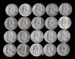 Franklin Half Dollar Roll (20 Coins) 90% Silver (1948-63) Lot A69