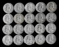 Franklin Half Dollar Roll (20 Coins) 90% Silver (1948-63) Lot B73