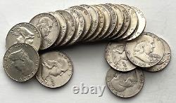 Franklin Half Dollar Roll Of 20 Full Dates $10 Face Value 90% Silver