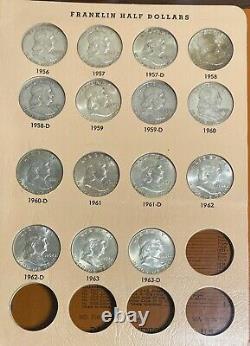 Franklin Half Silver Dollar Complete Set (1948-1963) 35 Coins Dansco Album