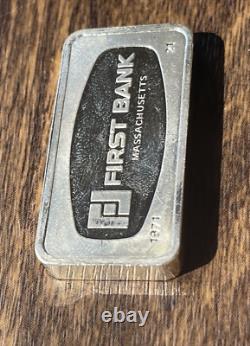 Franklin Mint 1000 Grain Sterling Silver Bar The First National Bank, MA 1971