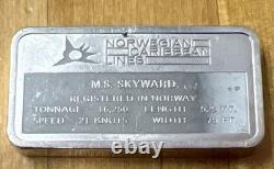 Franklin Mint 1000 Grains Sterling Silver Bar M. S. Skyward Norwegian Caribbean