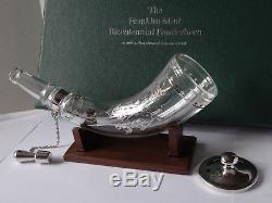 Franklin Mint 1776-1976 STERLING SILVER POWDERHORN Gun War + Baccarat Crystal
