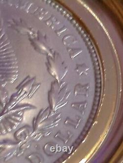 Franklin Mint 1921 D BU Morgan Silver Dollar Mechanical Pocket Watch & Chain