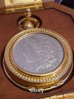 Franklin Mint 1921 D BU Morgan Silver Dollar Mechanical Pocket Watch & Chain