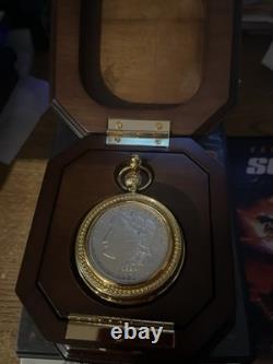 Franklin Mint 1921 Morgan Silver Dollar Collector's Pocket Watch and Chain