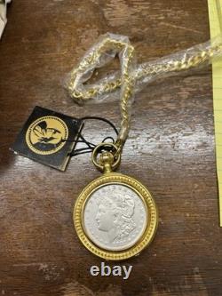 Franklin Mint 1921 Morgan Silver Dollar Collector's Pocket Watch and Chain