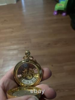 Franklin Mint 1921 Morgan Silver Dollar Collector's Pocket Watch and Chain