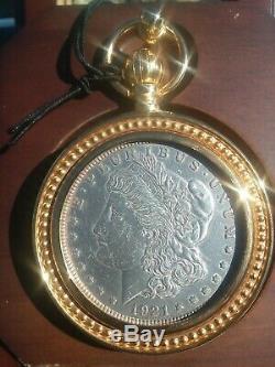 Franklin Mint 1921 Morgan Silver Dollar Pocket Watch. MINT