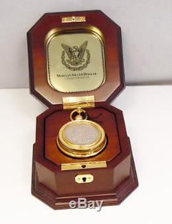 Franklin Mint 1921 Morgan Silver Dollar Stem Wind Pocket Watch with Case