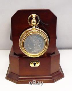 Franklin Mint 1921 Morgan Silver Dollar Stem Wind Pocket Watch with Case
