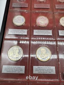 Franklin Mint 1967 Lot of 34 Sterling Silver Proof Presidential Coins with Case