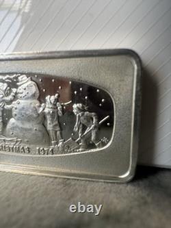 Franklin Mint 1974 Christmas Snowman 500 Grains Sterling Silver Bar 2.083 oz