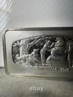 Franklin Mint 1974 Christmas Snowman 500 Grains Sterling Silver Bar 2.083 oz