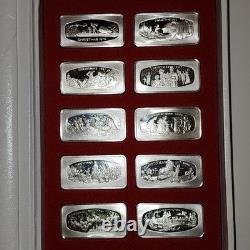 Franklin Mint 1979-1988 Christmas Silver Ingot 500 Grains 10 Bar Set