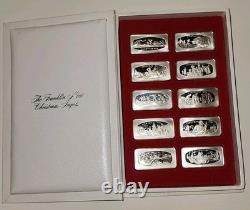 Franklin Mint 1979-1988 Christmas Silver Ingot 500 Grains 10 Bar Set