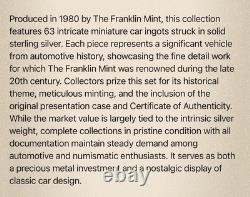 Franklin Mint 1980 63pc 0.925 Sterling Silver Classic Car Ingots COA Case