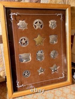 Franklin Mint 1987 Great Western Lawmen Sterling Silver 12 Badge Set Oak Case