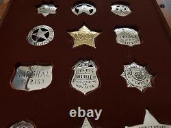 Franklin Mint 1987 Sterling Silver Lawman Badge Collection with Wood Display Case