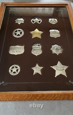 Franklin Mint 1987 Sterling Silver Lawman Badge Collection with Wood Display Case