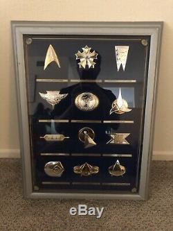 Franklin Mint 1992 Star Trek Insignia Badge Set (12) In Display Case. 925 Silver