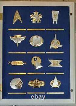 Franklin Mint 1992 Star Trek Insignia Badge Set (12) In Display Case. 925 Silver