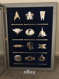 Franklin Mint 1992 Star Trek Insignia Badge Set (12) In Display Case. 925 Silver