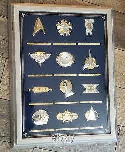 Franklin Mint 1992 Star Trek Insignia Badge Set (12) In Display Case. 925 Silver