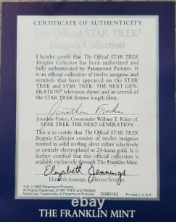 Franklin Mint 1992 Star Trek Insignia Badge Set (12) In Display Case. 925 Silver