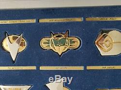 Franklin Mint 1992 Star Trek Insignia Badge Set (12) In Display Case. 925 Silver