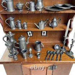 Franklin Mint 26 Piece Colonial American Pewter Miniature Collection and Hutch