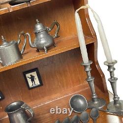 Franklin Mint 26 Piece Colonial American Pewter Miniature Collection and Hutch