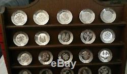 Franklin Mint 26 Sterling Silver Alphabet Mini Plates with Display nearly 10 oz