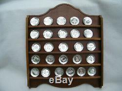 Franklin Mint 26 Sterling Silver FLORAL ALPHABET Mini Plates + Wood Shelf & COA