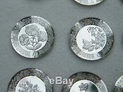 Franklin Mint 26 Sterling Silver FLORAL ALPHABET Mini Plates + Wood Shelf & COA