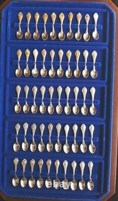 Franklin Mint 50 State Bird Sterling Silver Mini Spoons (8 oz) with wood case
