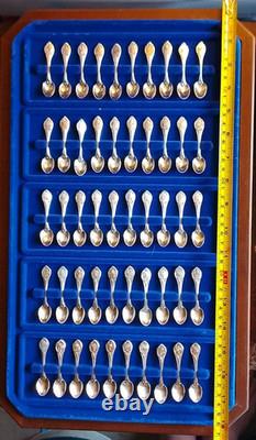 Franklin Mint 50 State Bird Sterling Silver Mini Spoons (8 oz) with wood case