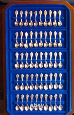 Franklin Mint 50 State Bird Sterling Silver Mini Spoons (8 oz) with wood case