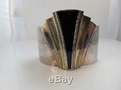 Franklin Mint Alfred Durante Sterling Silver Onyx Cuff Bracelet 1986