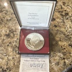 Franklin Mint Bahamas Independence Day 1974 10 Dollar 0.925 Silver Proof Coin