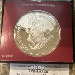 Franklin Mint Bahamas Independence Day 1974 10 Dollar 0.925 Silver Proof Coin