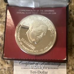 Franklin Mint Bahamas Independence Day 1974 10 Dollar 0.925 Silver Proof Coin