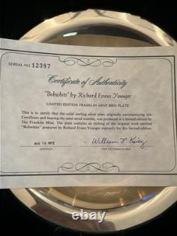 Franklin Mint Bobwhite Sterling Silver Bird Plate Richard Evans Younger 1972 COA