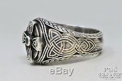 Franklin Mint Celtic Cross Genuine Emerald Mens Sterling Silver Pair Rings 17232