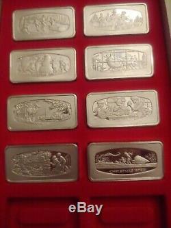 Franklin Mint Christmas Sterling Silver Ingot Set Of 8 8000g Total 1972-1979