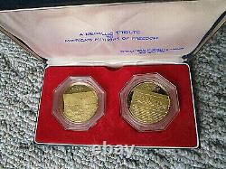 Franklin Mint Documents of Freedom 2 Coin Set 24K Gold Over. 999 Fine Silver