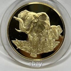 Franklin Mint Elephants East African Wild Life Society 24k Gold On 2oz St Silver