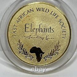 Franklin Mint Elephants East African Wild Life Society 24k Gold On 2oz St Silver