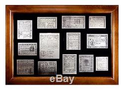 Franklin Mint Etched Sterling Silver 13 American Colonial Monetary Notes with CoA